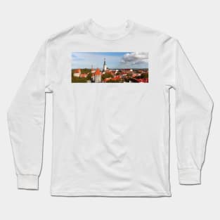 View from Toompea of the Lower Town, Old Town with Olai's Church or Oleviste Kirik, and a tower of the city wall, Tallinn, Estonia, Europe Long Sleeve T-Shirt